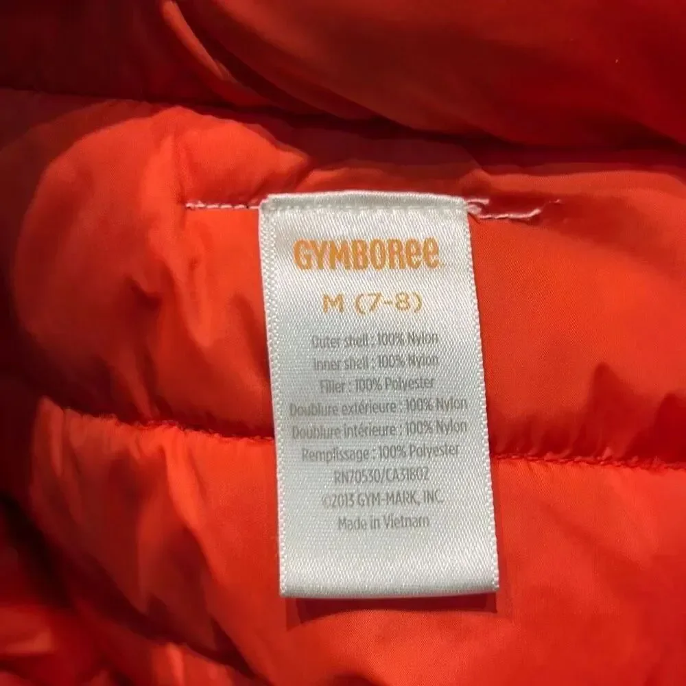 Gymboree Reversible Puffer Jacket Coat Red Blue Sz Medium 7-8 Hood Zip Front